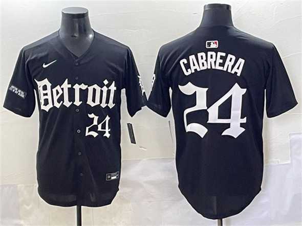 Mens Detroit Tigers #24 Miguel Cabrera Black Motor Gothic Edition Vapor Premier Limited Stitched Jersey